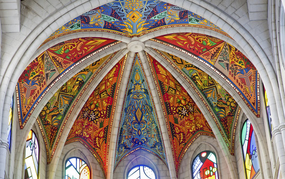 MADRID - MARCH 10: Modern frescos from Santa Maria la Real de La Almudena cathedral  by Kiko Arguello in March 10, 2013 in Spain.