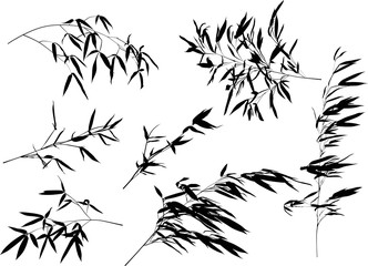 seven black bamboo branches set illustration