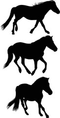 three isolated running black horses
