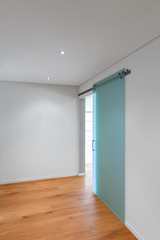 Hallway with glass door, modern home