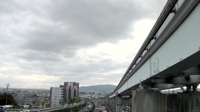 Monorail track and views of Osaka