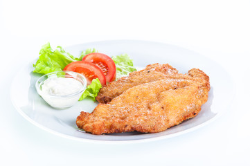 Roasted meat steak with tomato, lettuce and sour cream