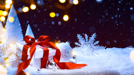 Christmas tree light; festive background with Christmas balls an