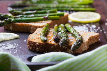 Asparagus sandwiches. Closeup