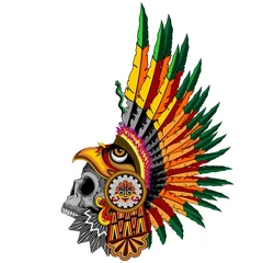 Peel and stick wall murals Draw Aztec Eagle Warrior Skull