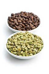 roasted and unroasted coffee beans