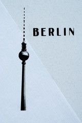 Naklejka premium Berlin Vintage postcard - tv tower and letters on abstract backg