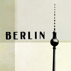 Obraz premium Berlin Vintage postcard - tv tower and letters on abstract backg