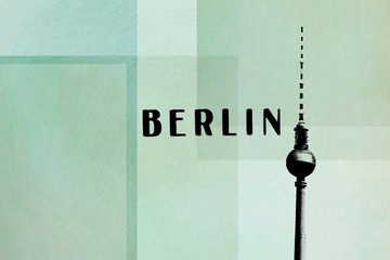Obraz premium Berlin Vintage postcard - tv tower and letters on abstract backg