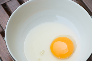 raw egg yolk on the dish on table