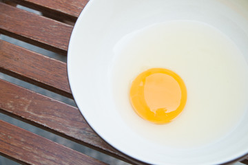 raw egg yolk on the dish on table