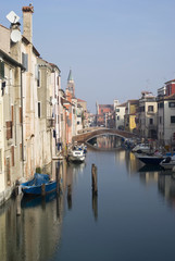 Fototapeta na wymiar Italy, Chioggia. View of Canal Vena