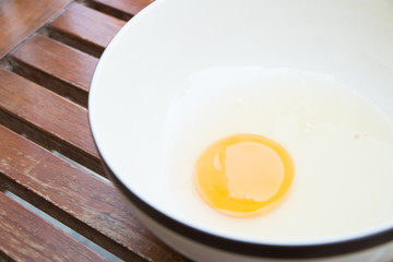 raw egg yolk on the dish on table