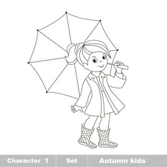 Vector autumn girl with umbrella to be colored.