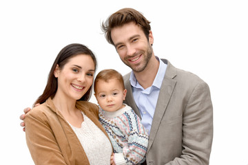 Portrait of young family on white background, isolated