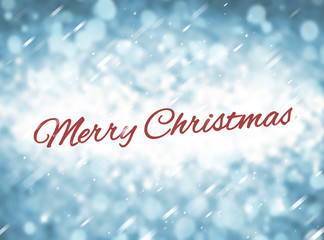 Merry Christmas Greeting Card with Typography on Blue Snowy Background. Christmas Vector Card