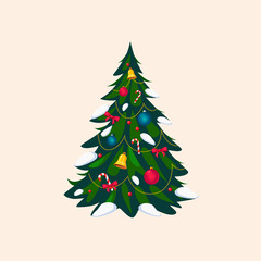 Decorated Christmas Tree, Vector Illustration