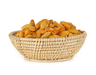  almonds in basket on white background