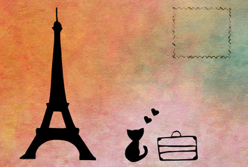 Paris Eiffel Tower - paper silhouette - postcard