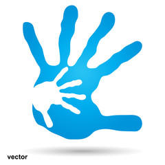 Vector conceptual mother and child blue hand print isolated