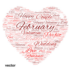 Vector conceptual Valentine heart word cloud