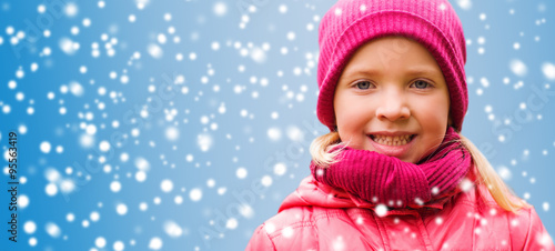 "happy little girl waving hand over christmas snow" Stock photo and ...