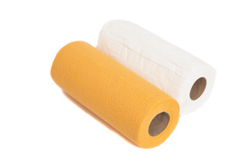 Rolls of paper kitchen towels isolated on white