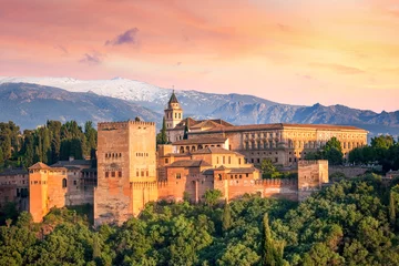Washable wall murals European Places Ancient arabic fortress Alhambra at the beautiful evening