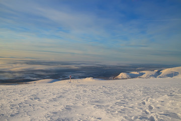 The ski resort. View of the city. Morning.