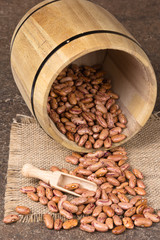 wooden barrel with beans