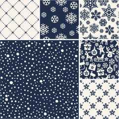 Fototapeta premium Set of Christmas seamless snow patterns