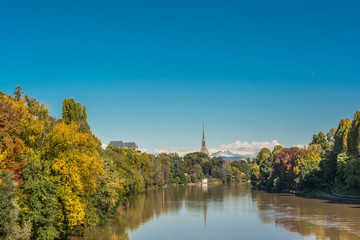 The Po River and the Mole Antonelliana in Turin, Italy