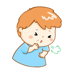 coughing boy cartoon vector illustration
