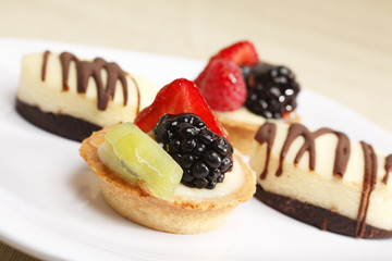A selection of pastries in a dish.
