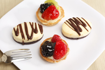 A selection of pastries in a dish.