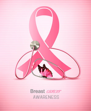 Breast cancer awareness ribbon on a pink background. Vector.