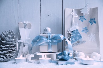 Weihnachtskarte - Geschenke - blau