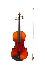 Fototapeta na wymiar Violin and fiddle stick isolated with clipping path