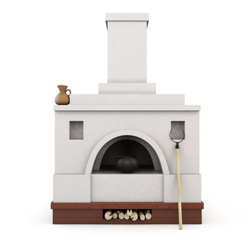 Russian stove front view. 3d.