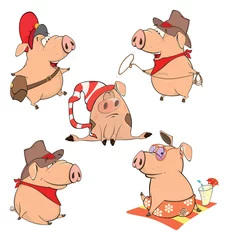 Gordijnen Set of cheerful pigs Cartoon  © liusa
