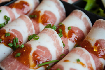 fresh slice pork on plate