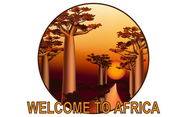 Sunset in the African baobab forest emblem 3