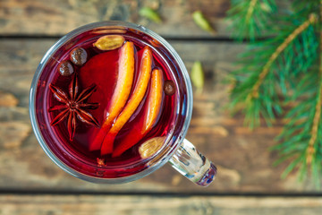 Grog traditional hot alcohol holiday celebration drink. Various spices, cinnamon, anise, pepper,...