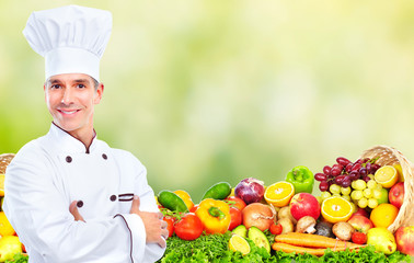 Chef man with vegetables.