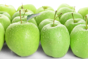 Ripe green apples close up
