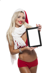 Santa Claus girl with tablet