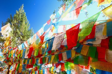  The Colorful prayer flag  at Shangri-La, formerly known as Zhongdian County, is the capital of...