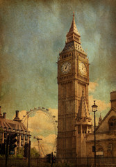 Big Ben, London, UK. View from Abingdon street. added paper texture