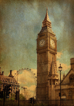 Big Ben, London, UK. View from Abingdon street. added paper texture