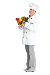 Chef woman with vegetables.